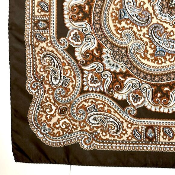 Gina Ruccini Square Scarf Brown Beige Paisley made in Italy - Picture 9 of 11